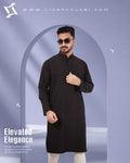 Signature Micro-Stitch Solid Panjabi – Black
