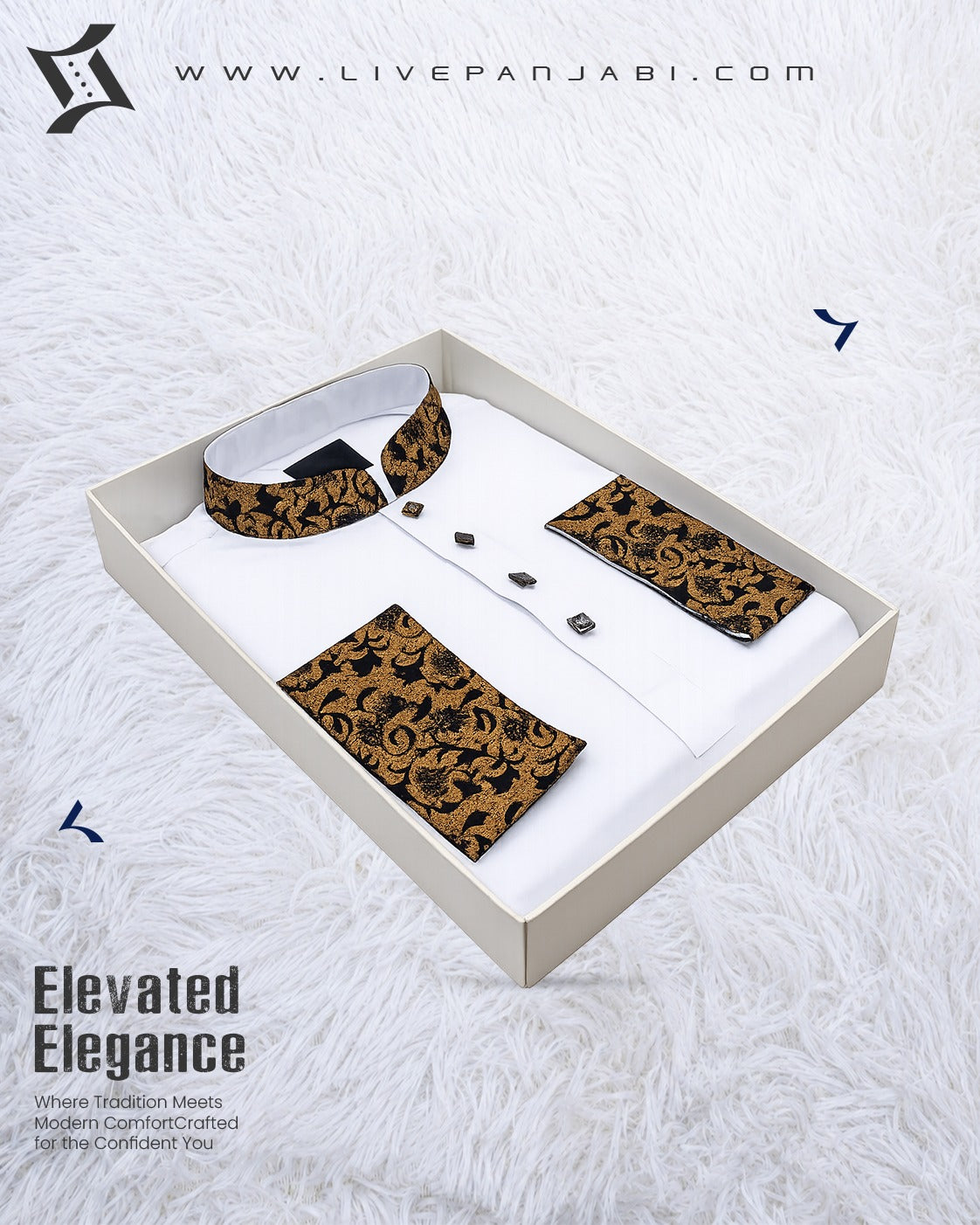 Exclusive Contrast Design Panjabi – White