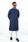 Signature Micro-Stitch Solid Panjabi – Navy Blue